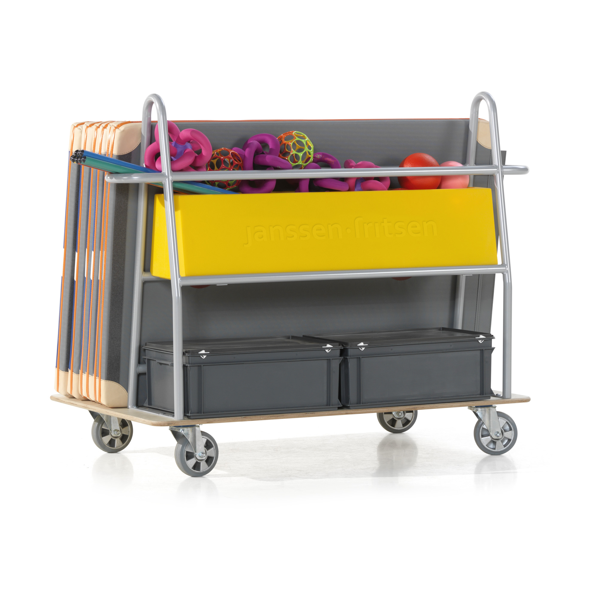 Vertical mat trolley with extra storage space