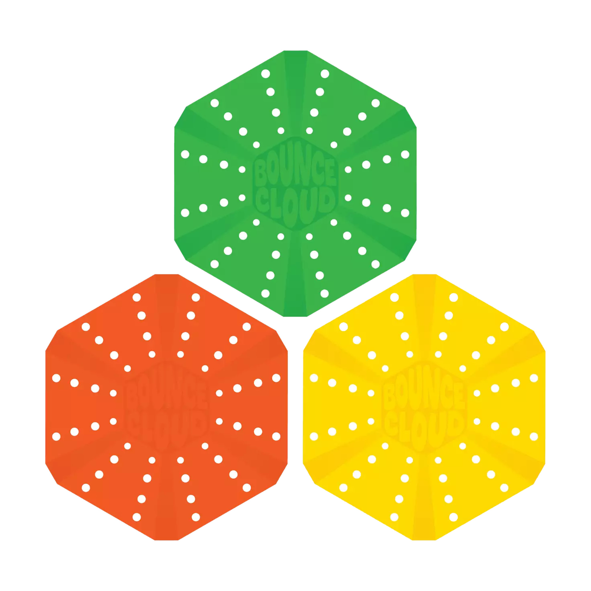 Set van 3 BounceClouds in de kleuren oranje, groen en geel