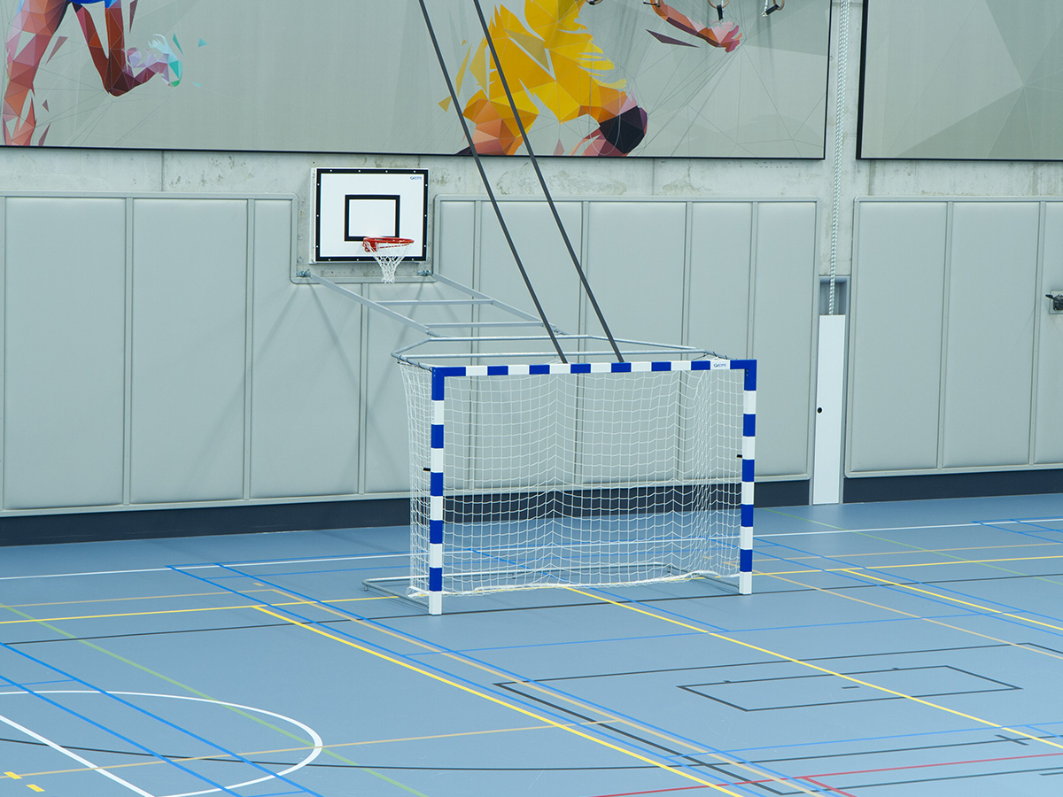 Handbaldoel sporthal Het Plein Utrecht ophijsbaar model Handbaldoel sporthal Het Plein Utrecht ophijsbaar model