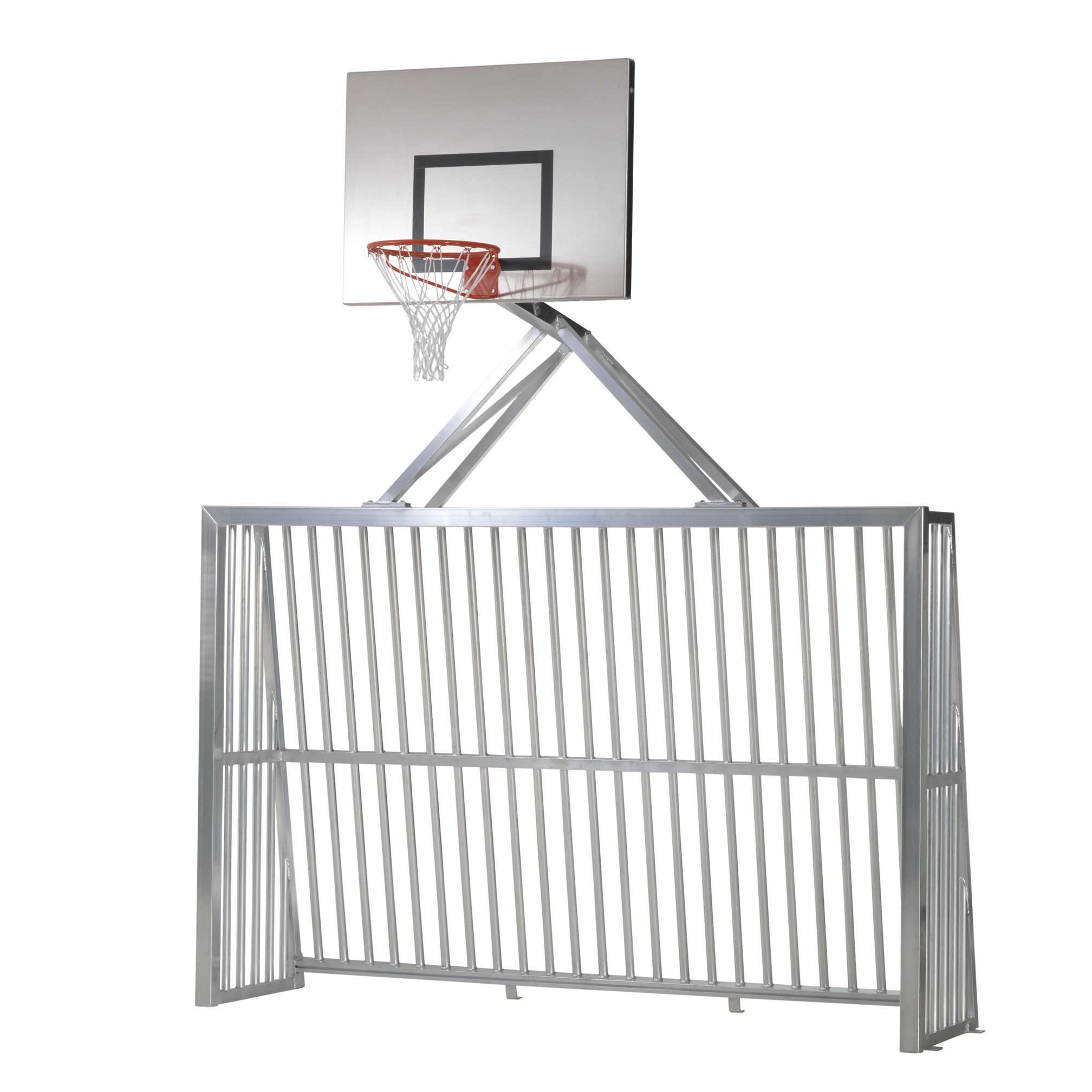 ERHARD® Sport Bolzplatz-tor, voll-verschweißt, 300x200 cm, mit Basketball-aufsatz, NEN-EN 15312